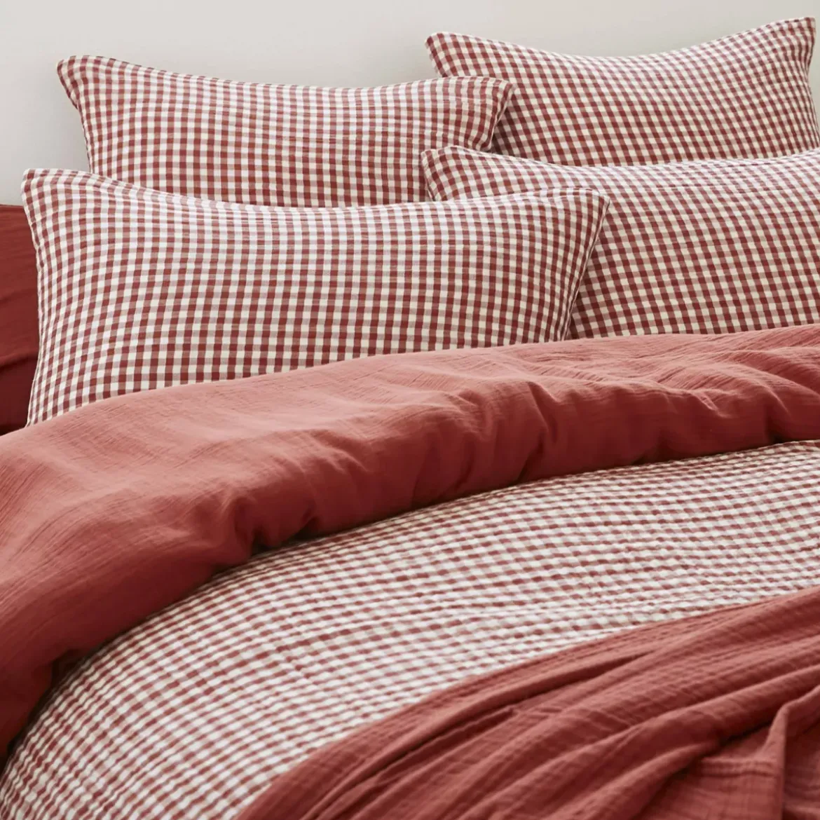 Copripiumino garza di cotone (260 x 240 cm) Gaïa vichy Terracotta