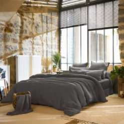 Copripiumino garza di cotone (260 x 240 cm) Gaïa Grigio granito