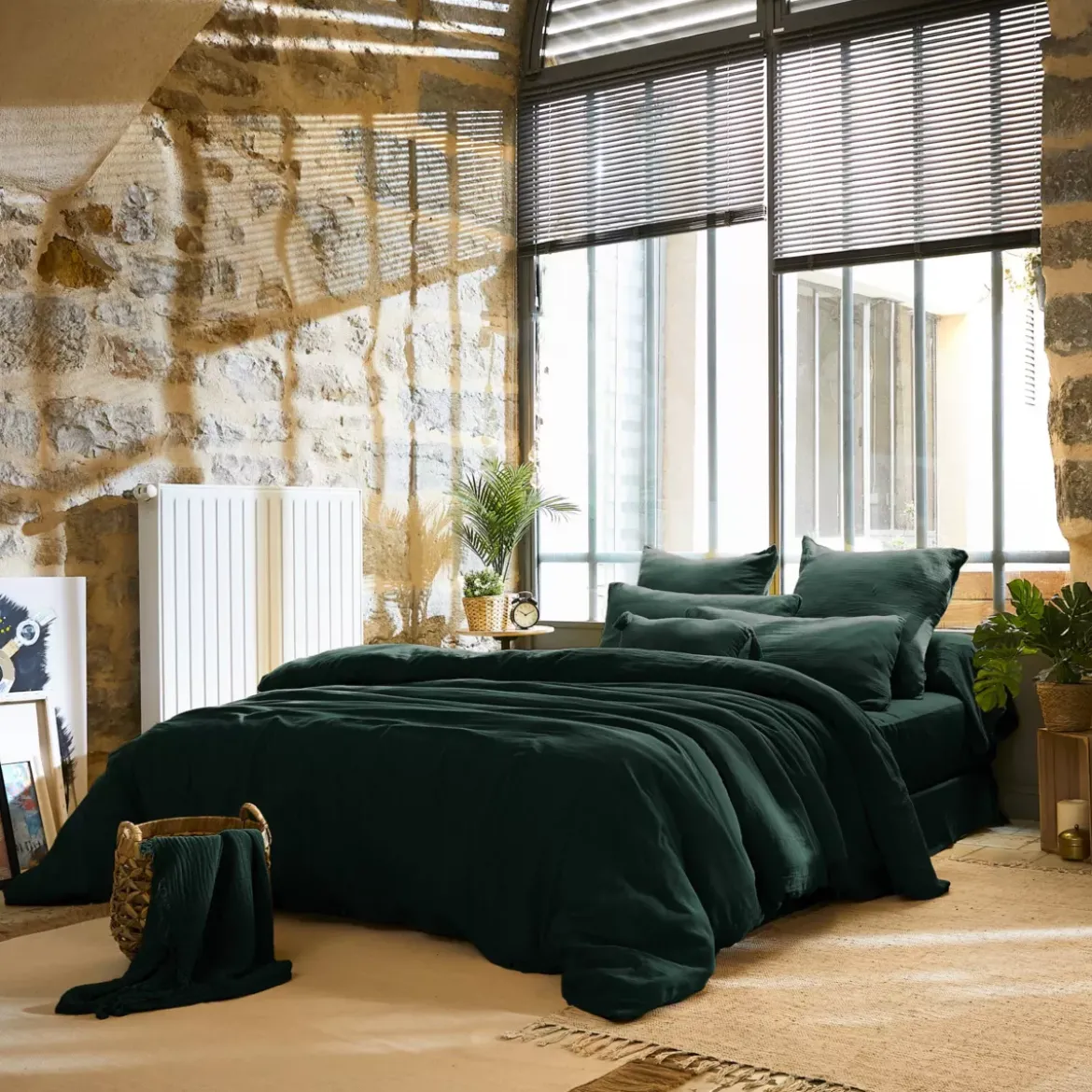 Copripiumino garza di cotone (200 x 200 cm) Gaïa Verde abete