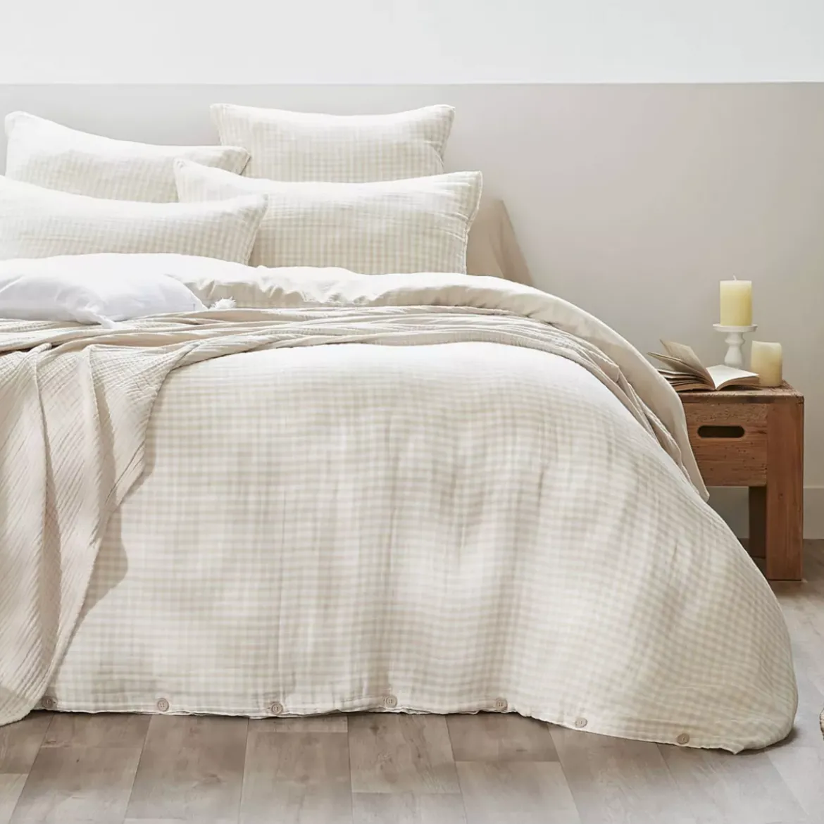 Copripiumino garza di cotone (240 x 220 cm) Gaïa vichy Beige