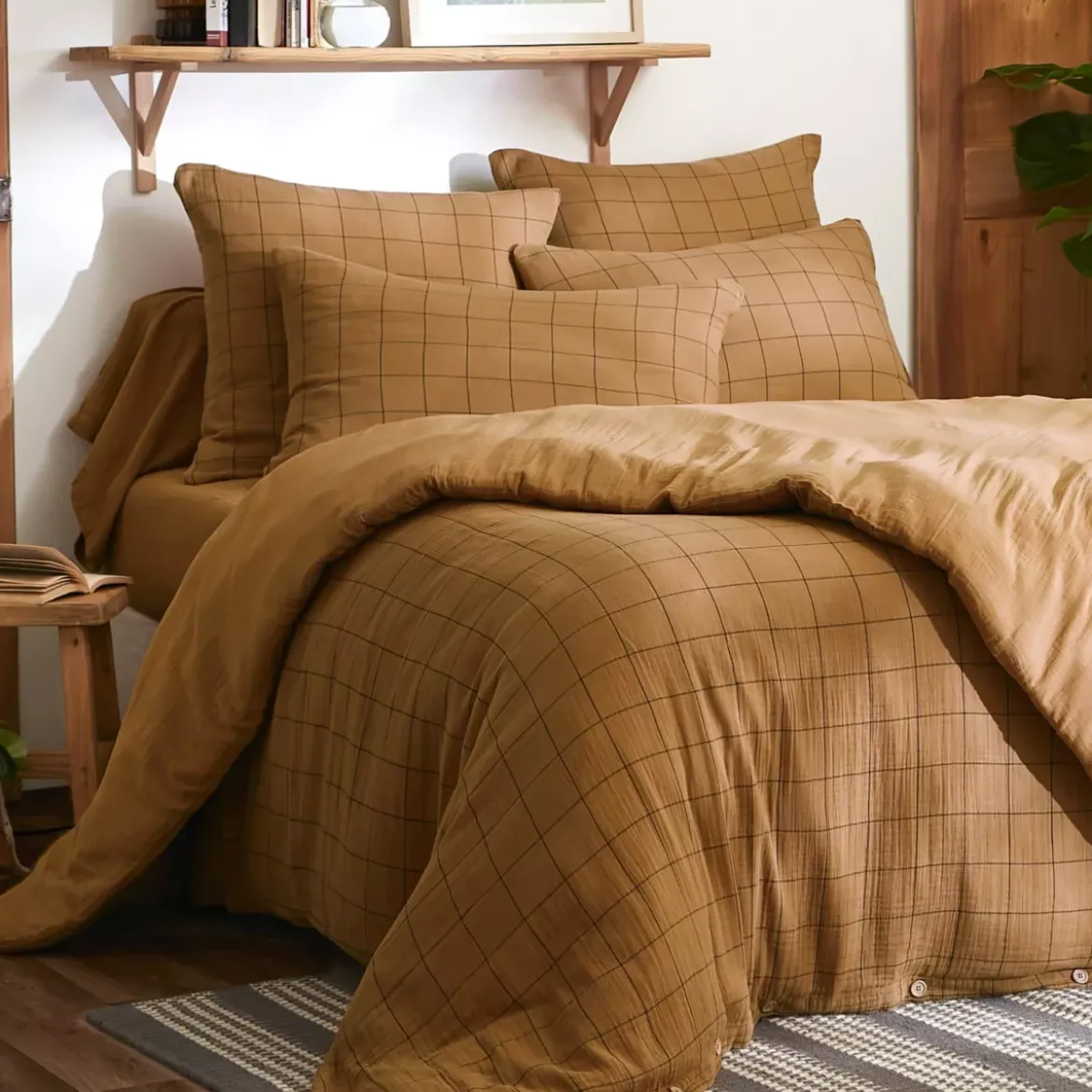 Copripiumino garza di cotone (260 x 240 cm) Gaïa Match Camel