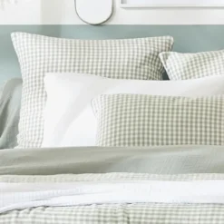 Copripiumino garza di cotone (260 x 240 cm) Gaïa vichy Verde eucalipto