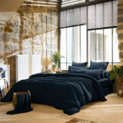 Copripiumino garza di cotone (280 x 240 cm) Gaïa Blu notte