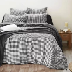 Copripiumino garza di cotone (280 x 240 cm) Gaïa vichy Nero