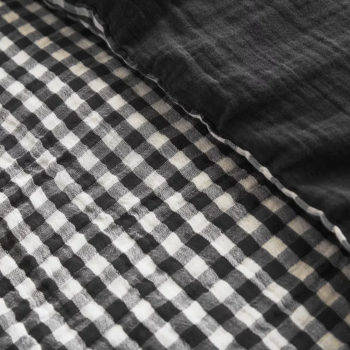 Copripiumino garza di cotone (280 x 240 cm) Gaïa vichy Nero