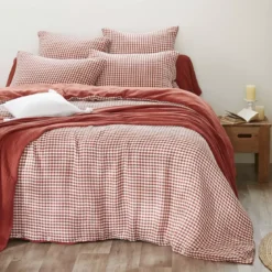 Copripiumino garza di cotone (280 x 240 cm) Gaïa vichy Terracotta