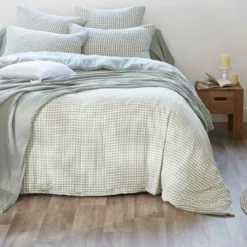 Copripiumino garza di cotone (280 x 240 cm) Gaïa vichy Verde eucalipto