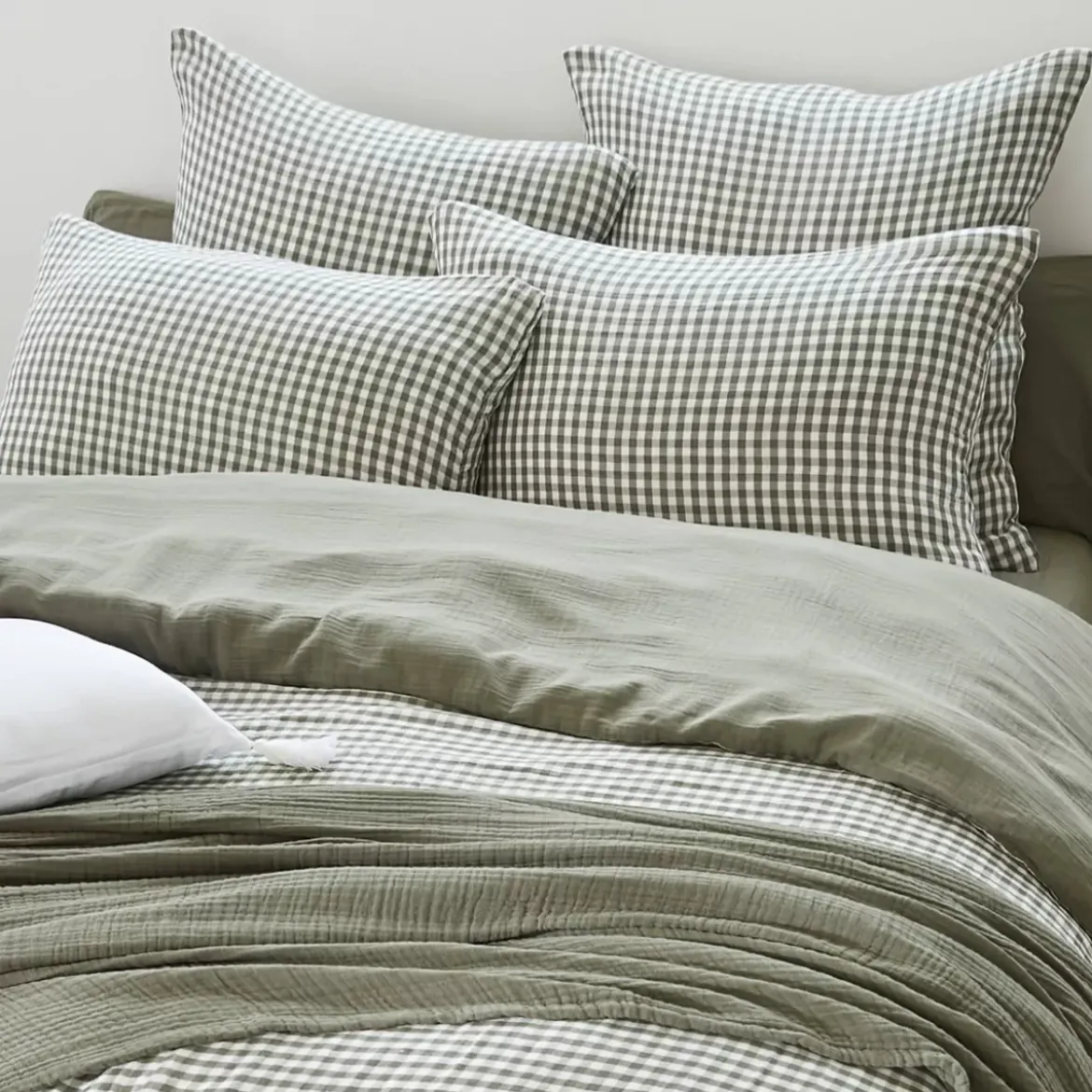 Copripiumino garza di cotone (280 x 240 cm) Gaïa vichy Verde rosmarino