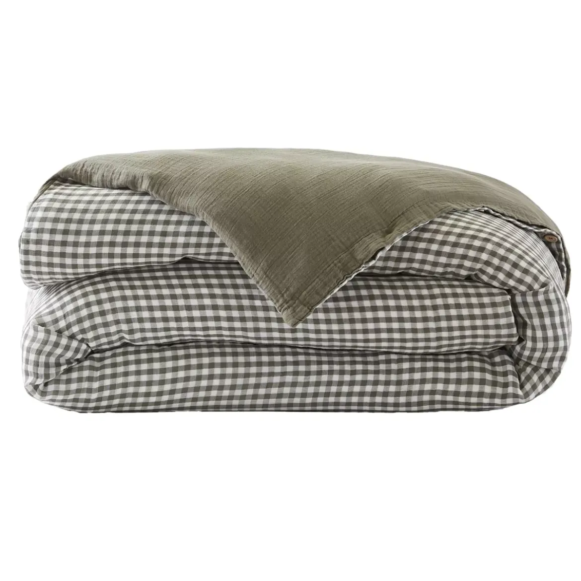 Copripiumino garza di cotone (280 x 240 cm) Gaïa vichy Verde rosmarino