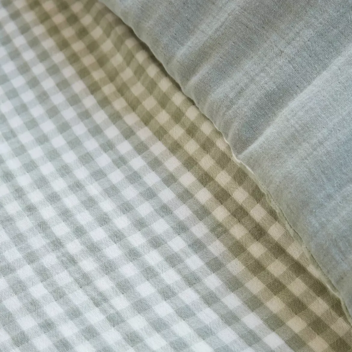 Copripiumino garza di cotone (240 x 220 cm) Gaïa vichy Verde eucalipto
