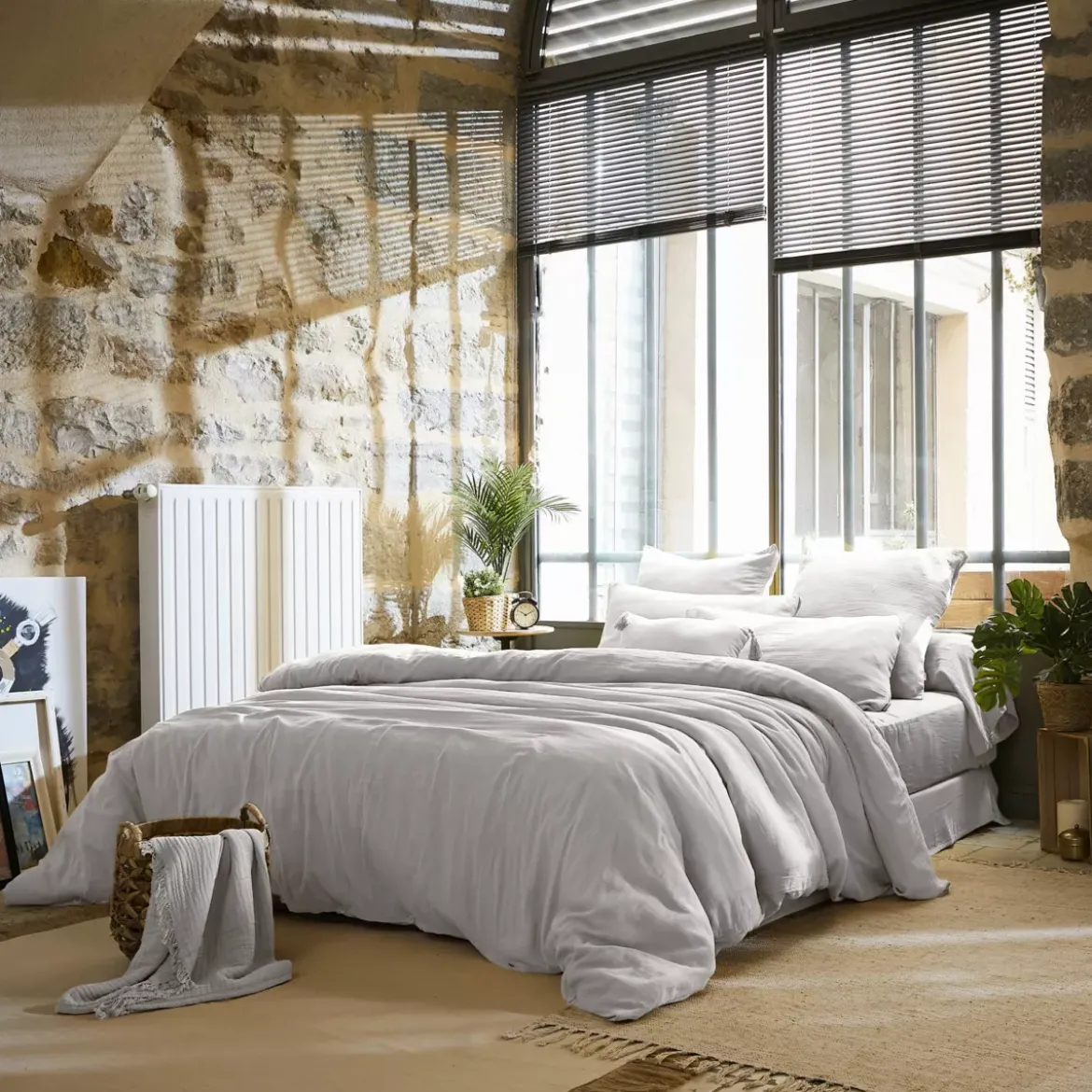 Copripiumino garza di cotone (240 x 220 cm) Gaïa Grigio nuvola