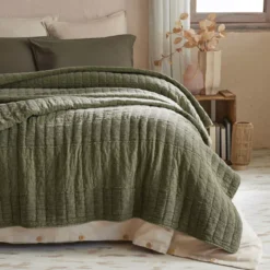 Copripiumino in cotone trapuntato (240 x 260 cm) Lena Rosmarino Verde