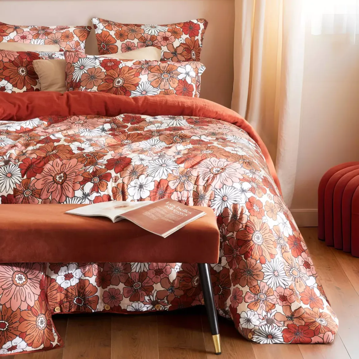 Copripiumino in garza di cotone (140 x 200 cm) Gaïa azalea Terracotta