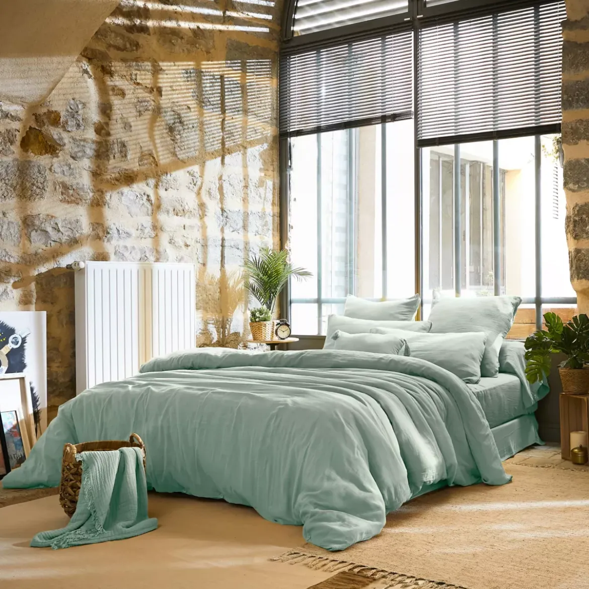 Copripiumino in garza di cotone (260 x 240 cm) Gaia Verde eucalipto