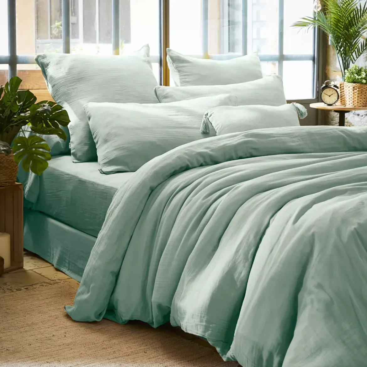 Copripiumino in garza di cotone (240 x 220 cm) Gaïa Verde Eucalipto