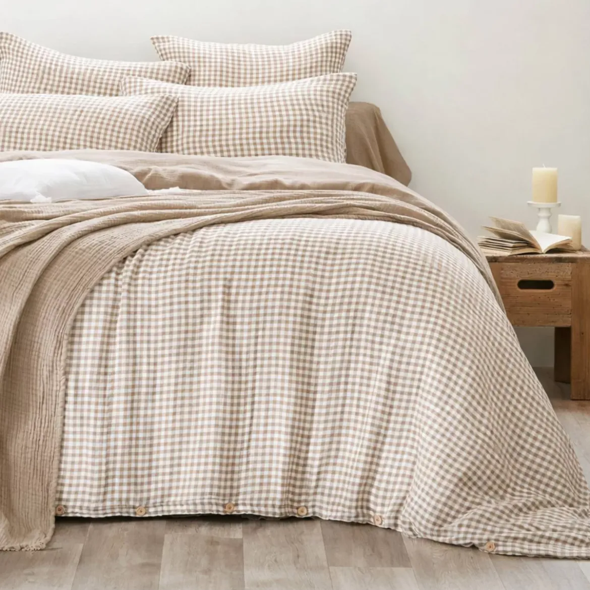 Copripiumino in garza di cotone (200 x 200 cm) Gaïa vichy Corda