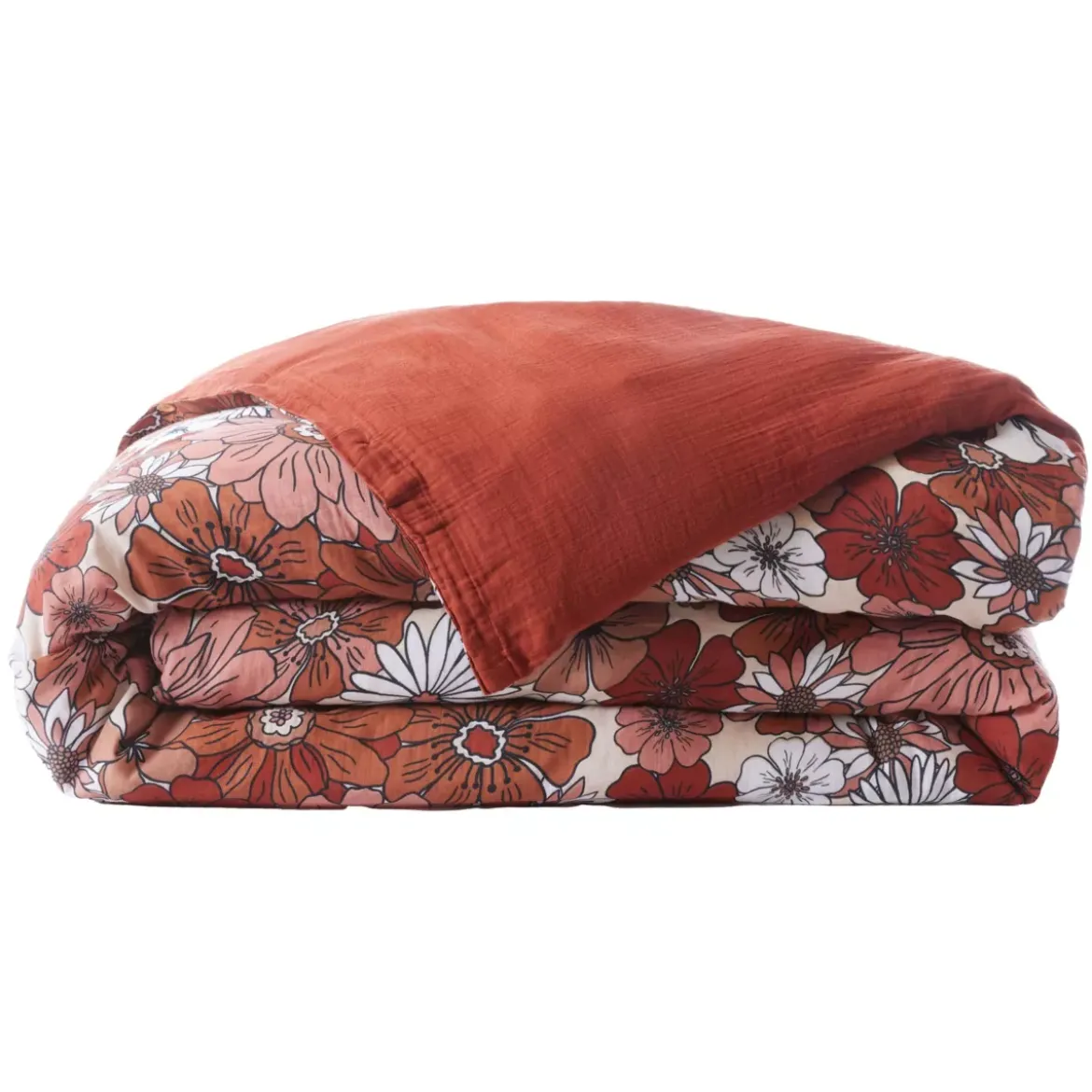 Copripiumino in garza di cotone (240 x 220 cm) Gaïa azalea Terracotta