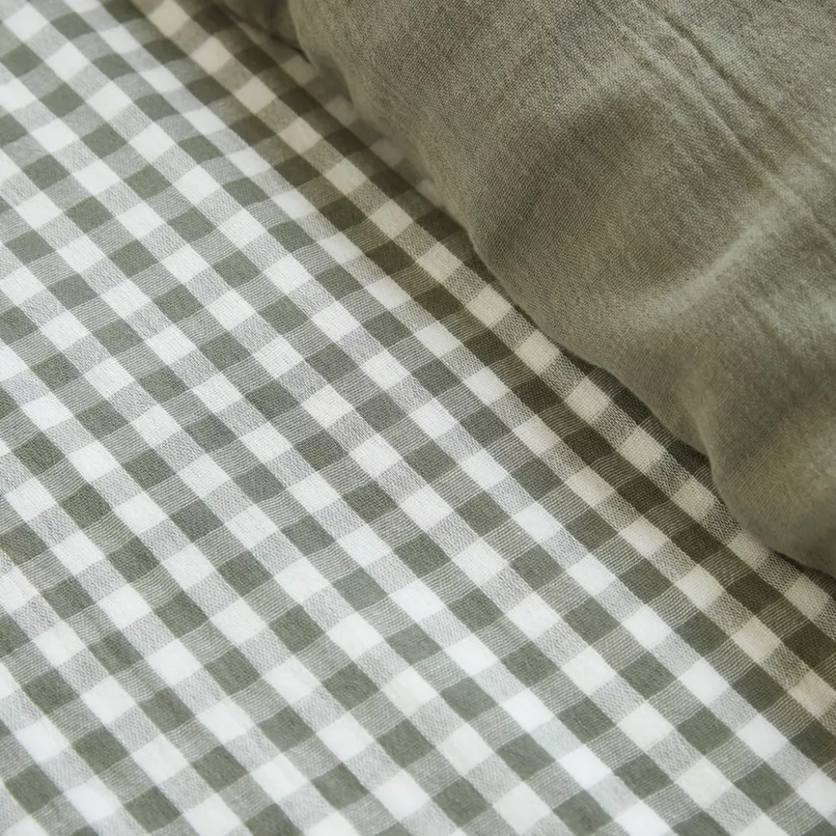 Copripiumino in garza di cotone (260 x 240 cm) Gaïa vichy Verde rosmarino