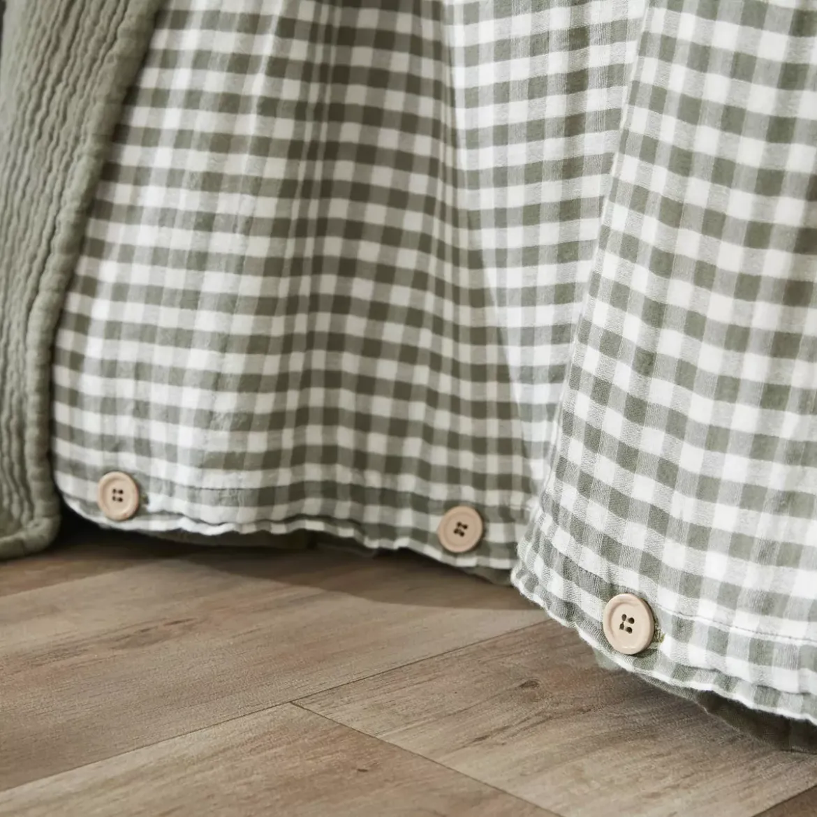 Copripiumino in garza di cotone (260 x 240 cm) Gaïa vichy Verde rosmarino
