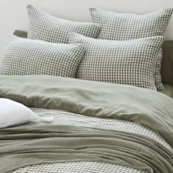 Copripiumino in garza di cotone (260 x 240 cm) Gaïa vichy Verde rosmarino