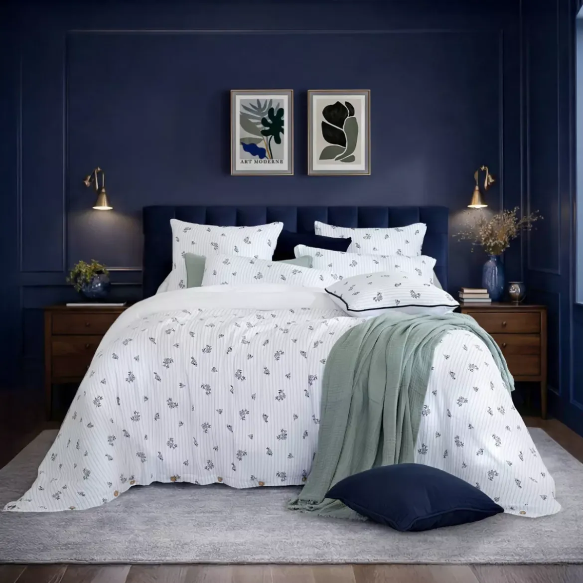 Copripiumino in garza di cotone reversibile (260 x 240 cm) Gaïa iris Blu