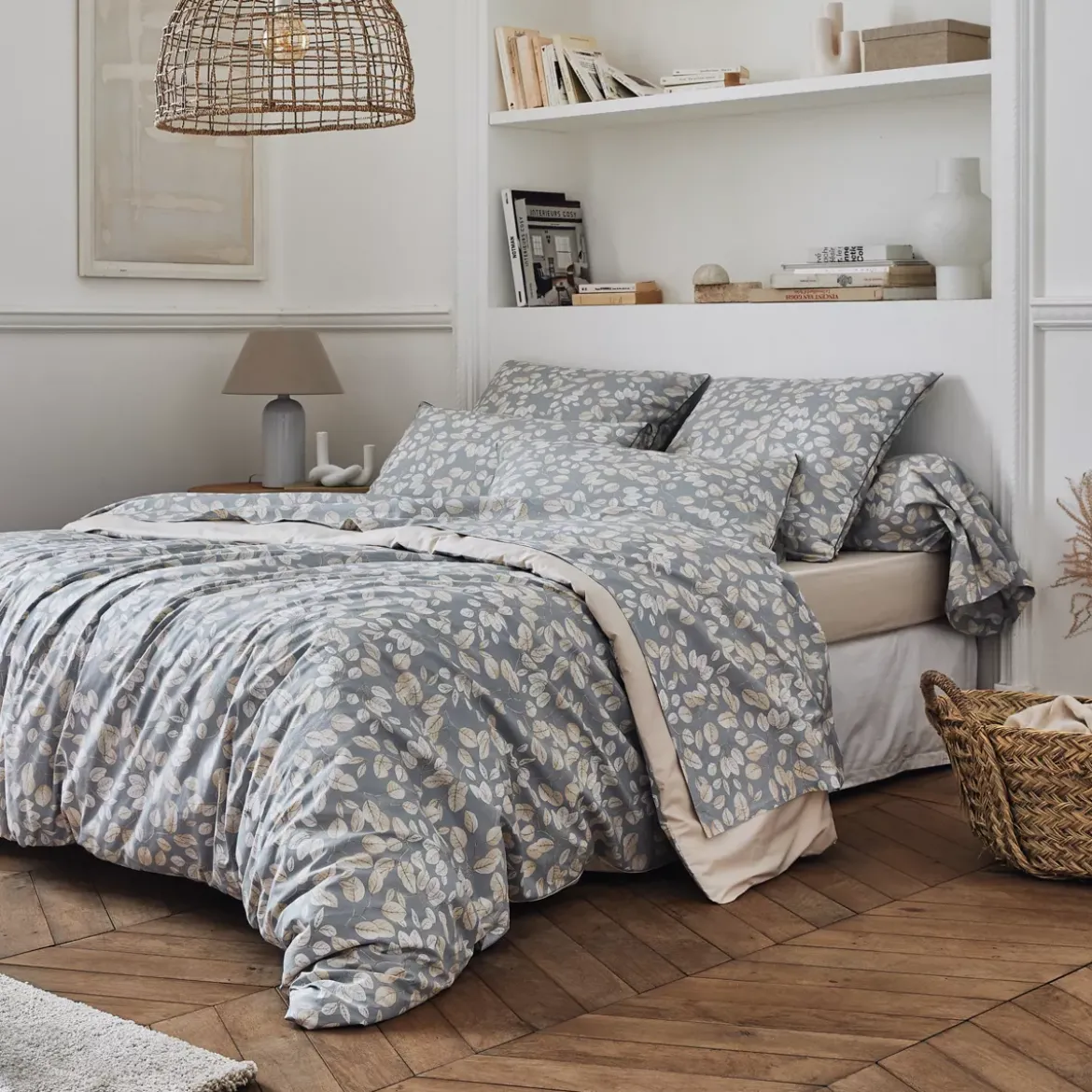 Copripiumino in percalle di cotone (280 x 240 cm) Lison Grigio