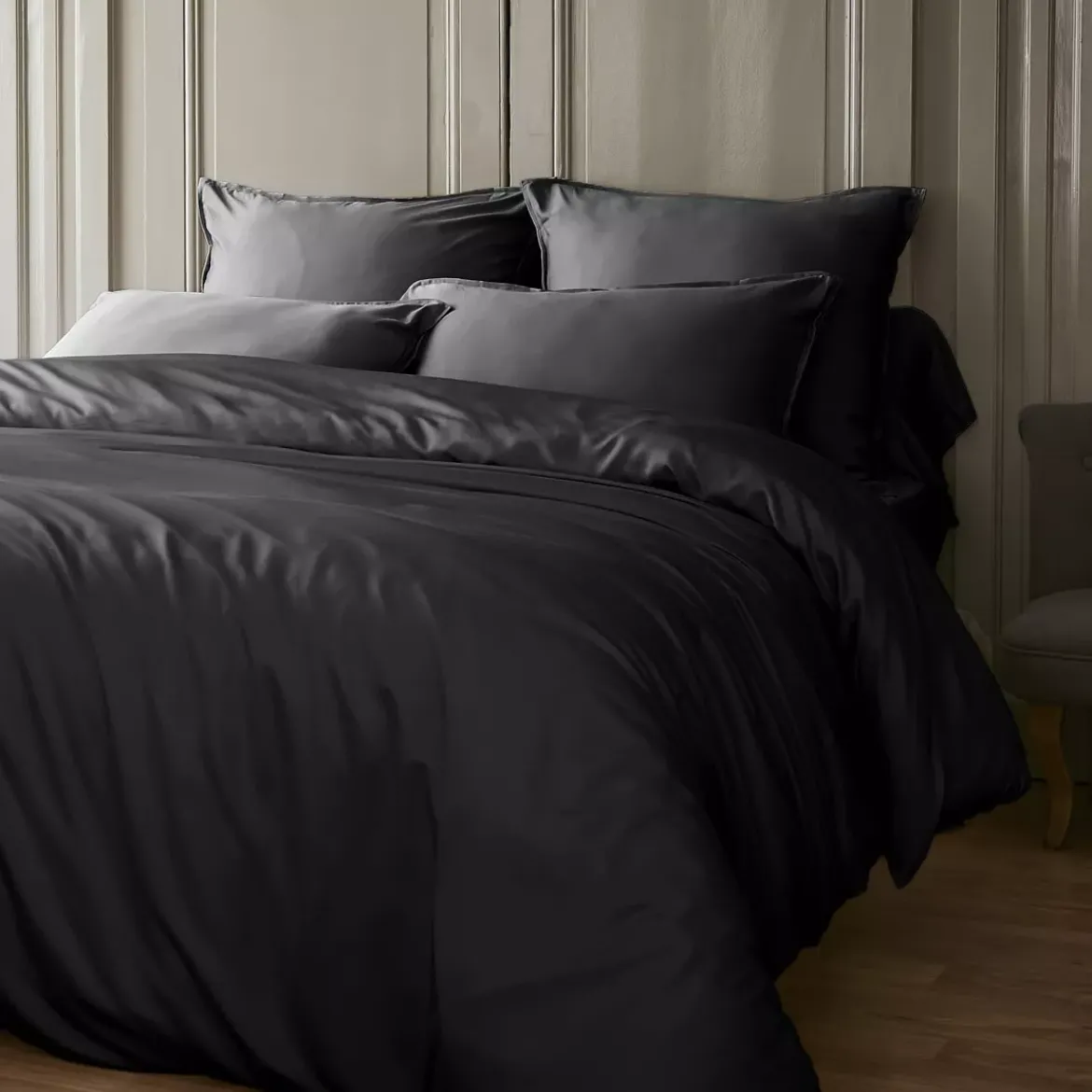 Copripiumino in raso di bambù (280 x 240 cm) Sienna Nero
