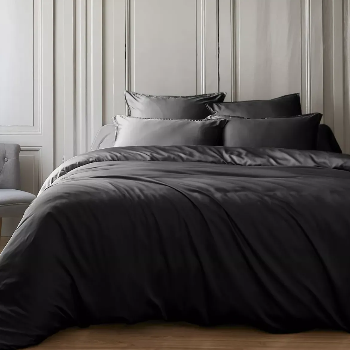 Copripiumino in raso di bambù (280 x 240 cm) Sienna Nero