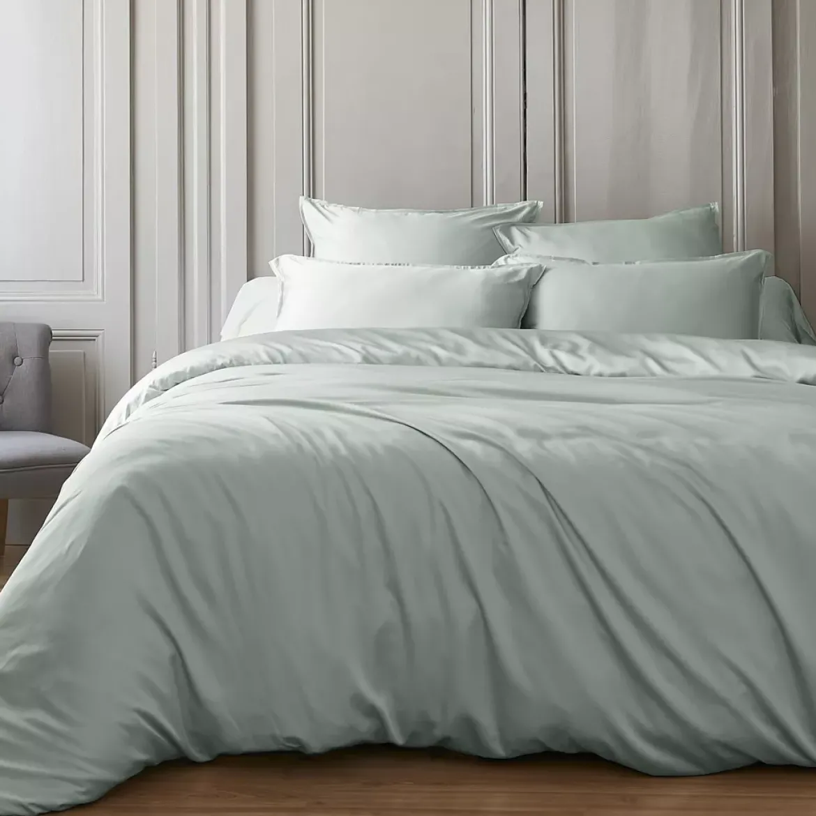 Copripiumino in raso di bambù (260 x 240 cm) Sienna Verde eucalipto