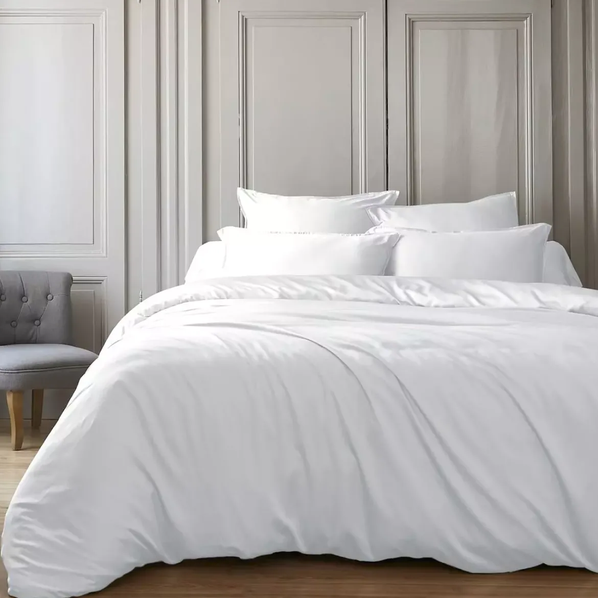 Copripiumino in raso di bambù (260 x 240 cm) Sienna Bianco