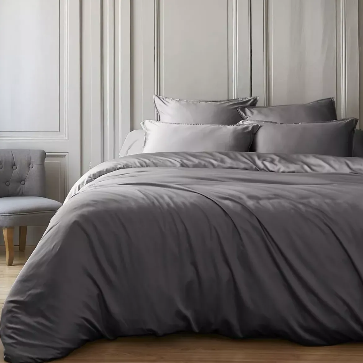 Copripiumino in raso di bambù (200 x 200 cm) Sienna Grigio granito