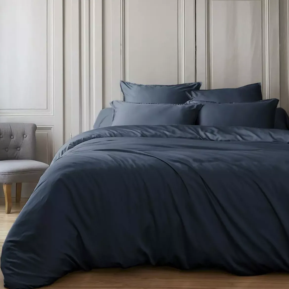Copripiumino in raso di bambù (260 x 240 cm) Sienna Blu notte