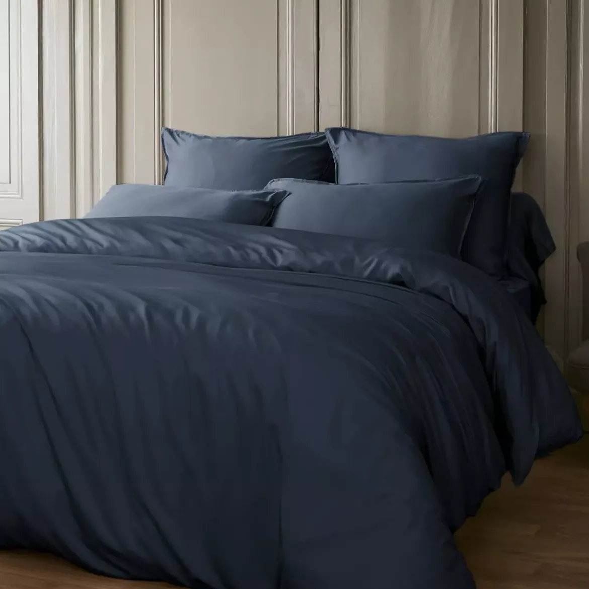 Copripiumino in raso di bambù (260 x 240 cm) Sienna Blu notte