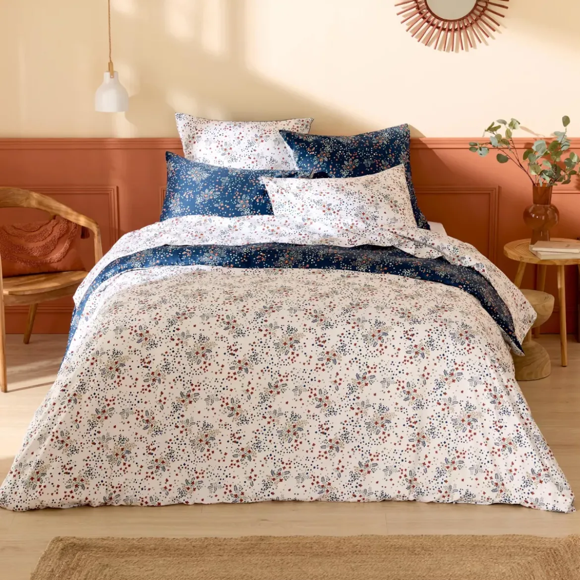 Copripiumino in raso di cotone (300 x 240 cm) Lilou Blu navy