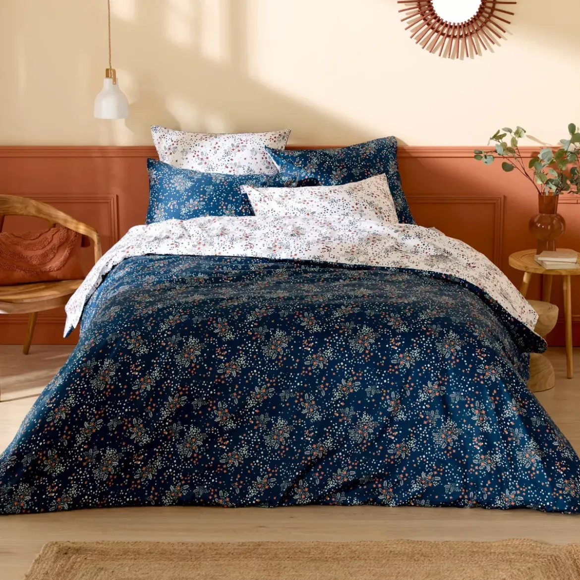 Copripiumino in raso di cotone (300 x 240 cm) Lilou Blu navy