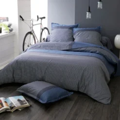 Copripiumino in raso di cotone (260 x 240 cm) Enzo Blu