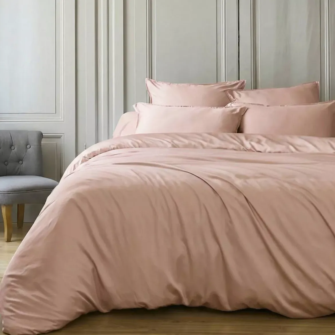 Copripiumino in satin di bambù (280 x 240 cm) Sienna Rosa blush