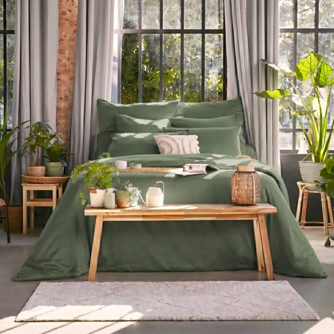 Copripiumino lyocell Tencel™ lavato (280 x 240 cm) Olivia Verde rosmarino