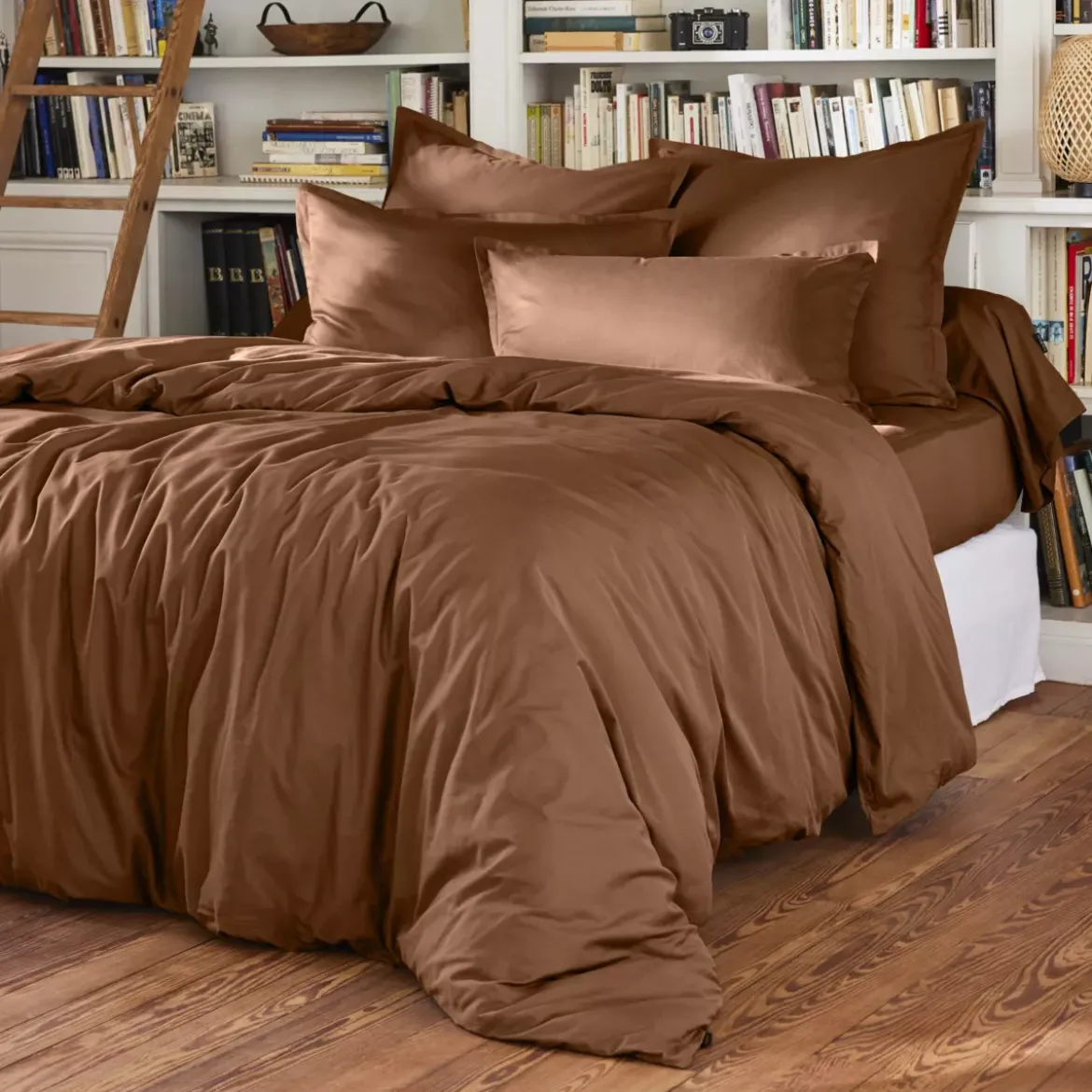 Copripiumino percalle di cotone (260 x 240 cm) Cali Marrone cioccolato