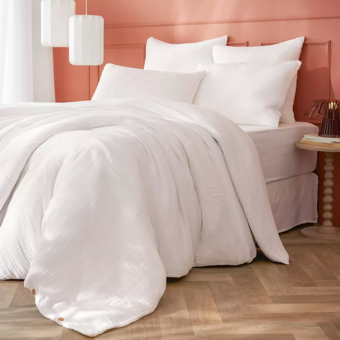 Copripiumino quadrupla garza di cotone (260 x 240 cm) Victoria x Gaïa Bianco chantilly