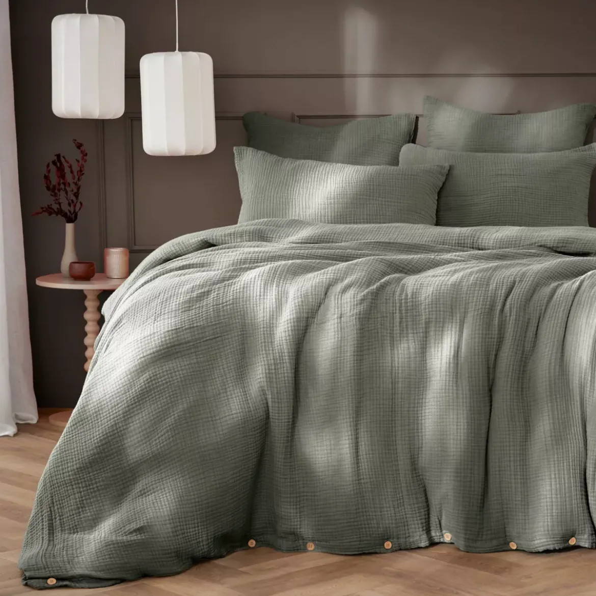 Copripiumino quadrupla garza di cotone (260 x 240 cm) Victoria x Gaïa Verde rosmarino