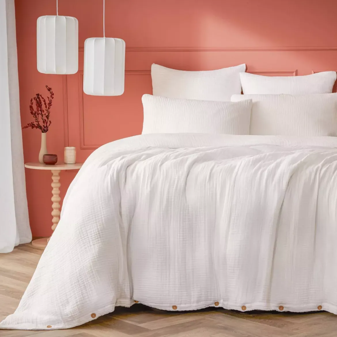Copripiumino quadrupla garza di cotone (200 x 200 cm) Victoria x Gaïa Bianco chantilly