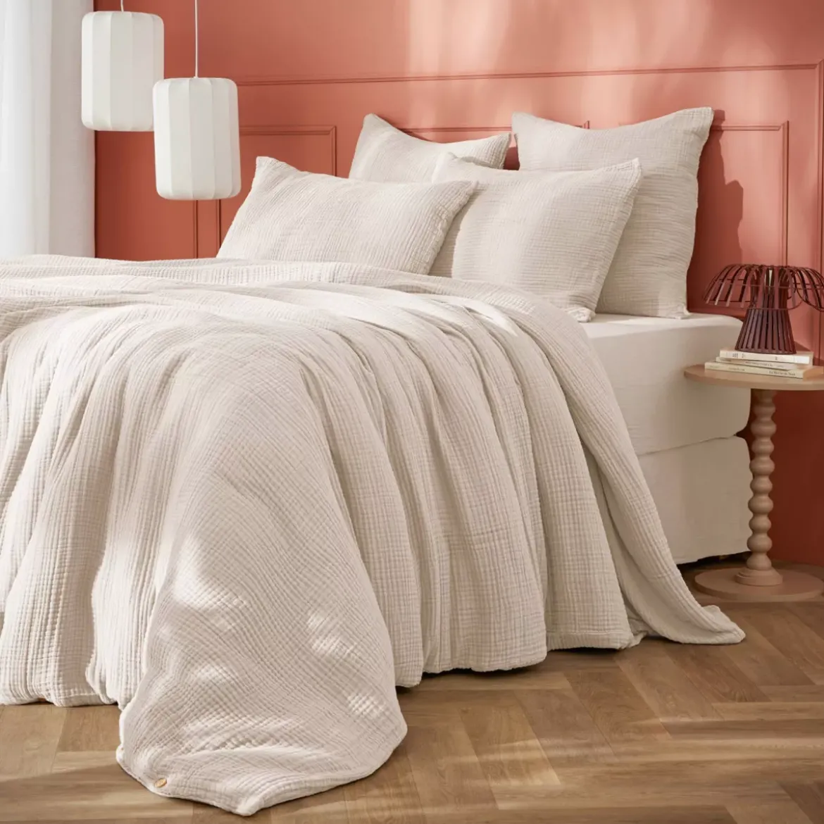 Copripiumino quadrupla garza di cotone (280 x 240 cm) Victoria x Gaïa Beige pampa