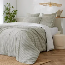 Copripiumino reversibile in cotone testurizzato e percale (260 x 240 cm) Alice Verde
