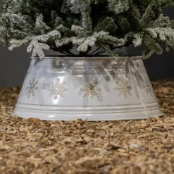 Coprivaso albero di Natale in metallo (D57 cm) Bianco e Fiocchi dorati