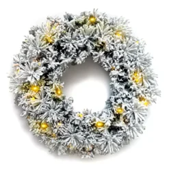 Corona di Natale luminosa (D50 cm) Edmonton Verde innevato e bianco caldo