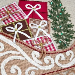 Cuscino natalizio quadrato ricamato (45 x 45 cm) Slitta Beige