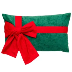 Cuscino natalizio rettangolare (30 x 50 cm) Fiocco in velluto Rosso e verde
