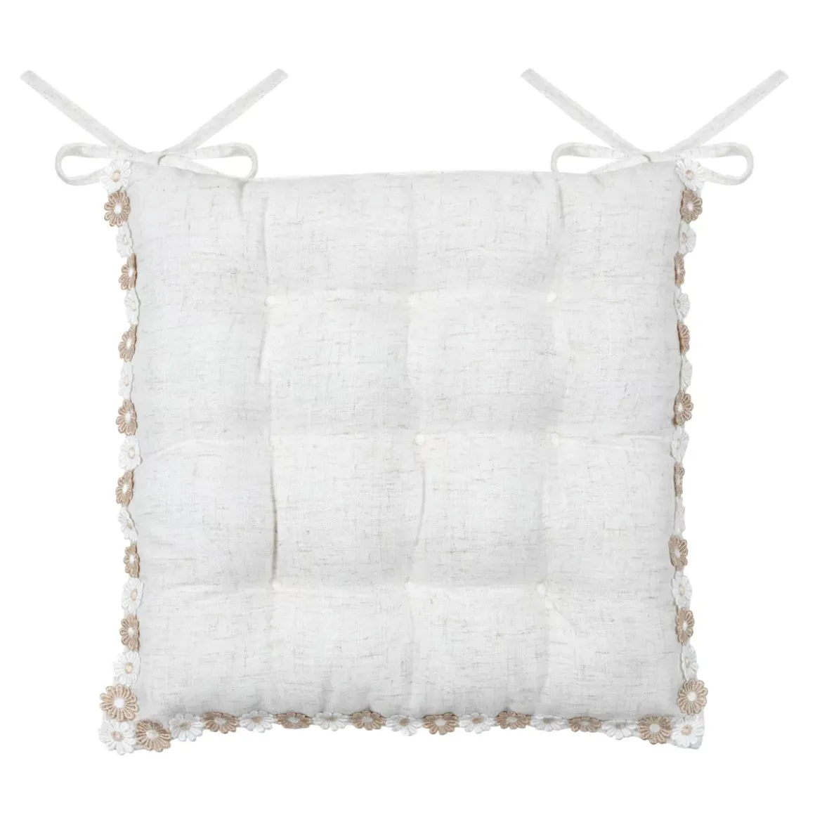 Cuscino per sedia quadrato in cotone (38 x 38 cm) Camille Ecru