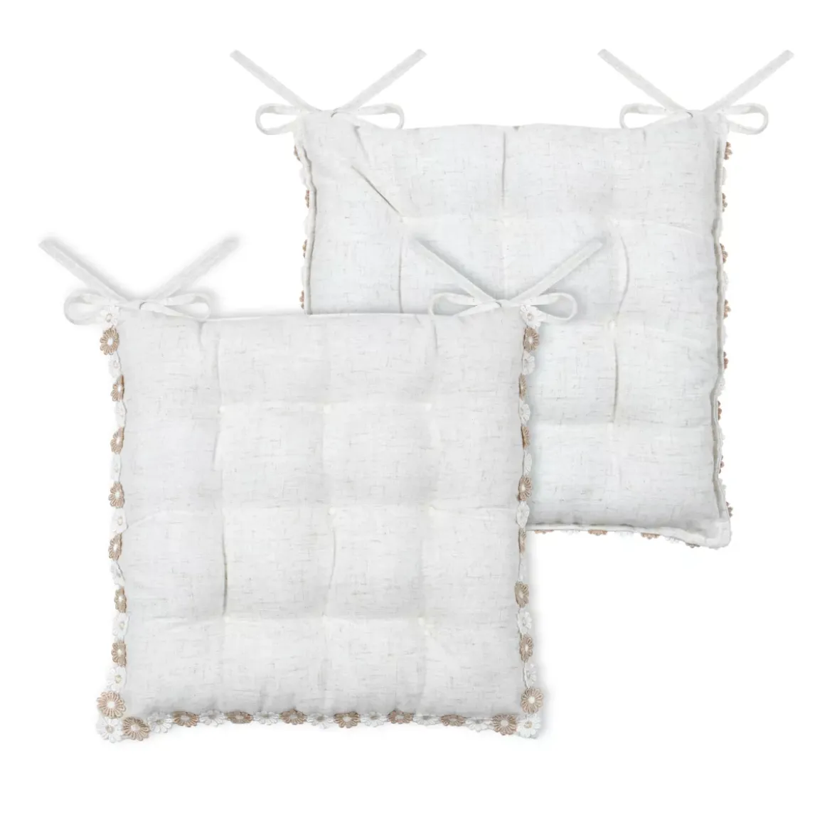 Cuscino per sedia quadrato in cotone (38 x 38 cm) Camille Ecru
